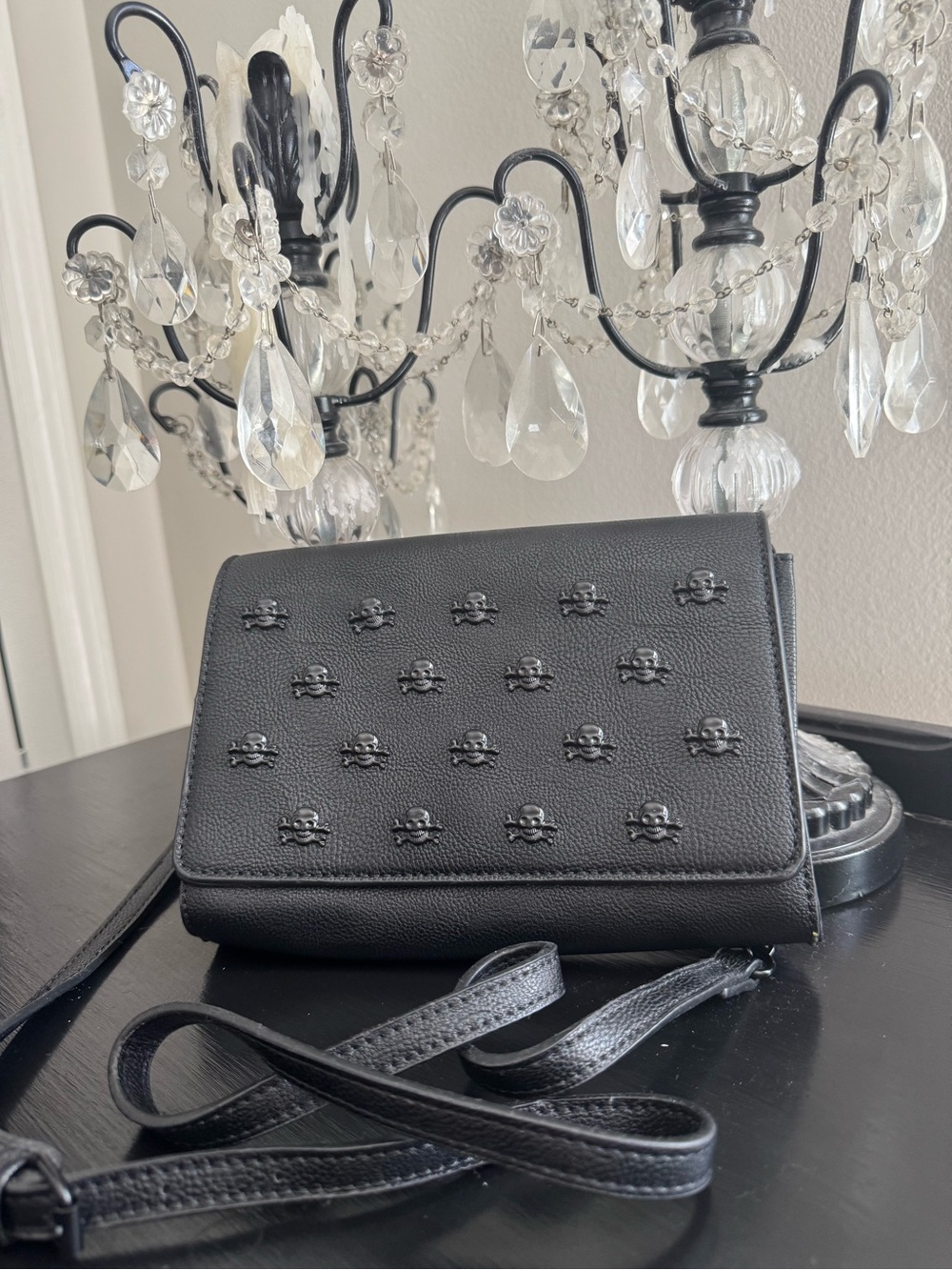 Black Skull Accent Crossbody Bag - Betsey Johnson